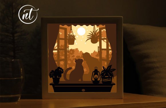Cute Cats Couple Shadow Lightbox: 3D SVG for Shadow Boxes