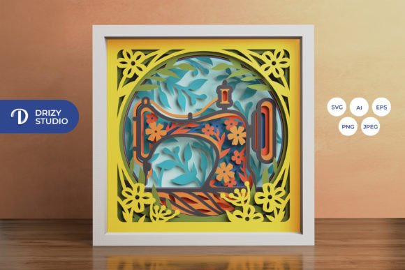 Floral Sewing Machine 3D SVG Shadow Boxes