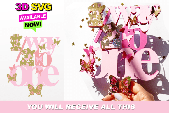 Halfway to One Cake Topper 3D SVG Shapes