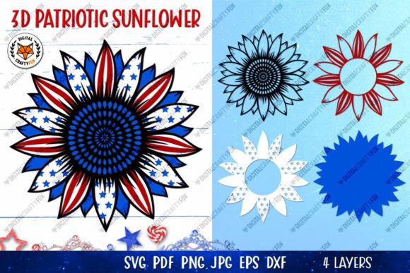 USA Flag Sunflower Paper Cut 3D SVG for Flowers
