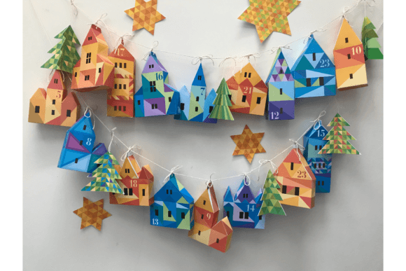 Village Advent Calendar 3D SVG for Christmas